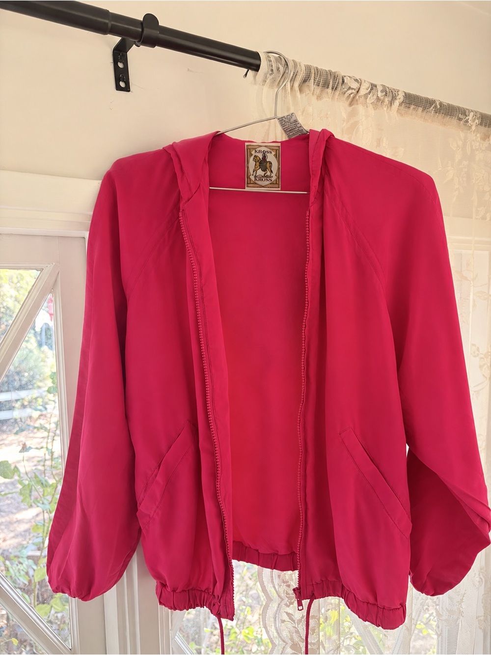 Kriss Kross Hot Pink 100% Silk Hooded Windbreaker Jacket XS